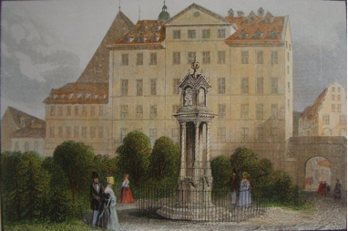 A.H. Payne Thomasschule with Mendelssohnschen Bach-Denkmal (1843)